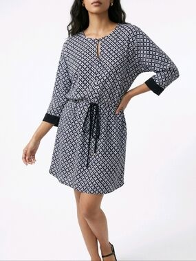 Ralph Lauren Navy and White Geometric Midi Dress